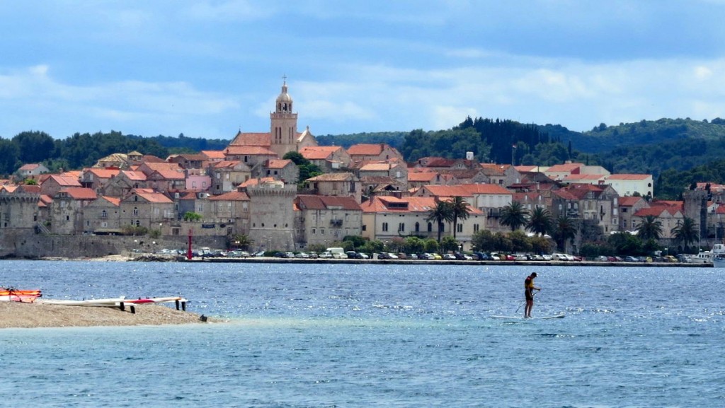 Stand up paddle on Peljesac, with great views on Korcula town in the background. 