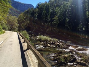 cycling route along river separating Croatia and Slovenia 